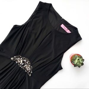 Eliza J black jeweled draped gown